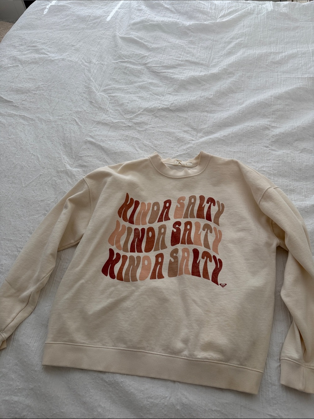 Oversized Roxy Cream Sweatshirt with Retro Rust & Beige Graphic